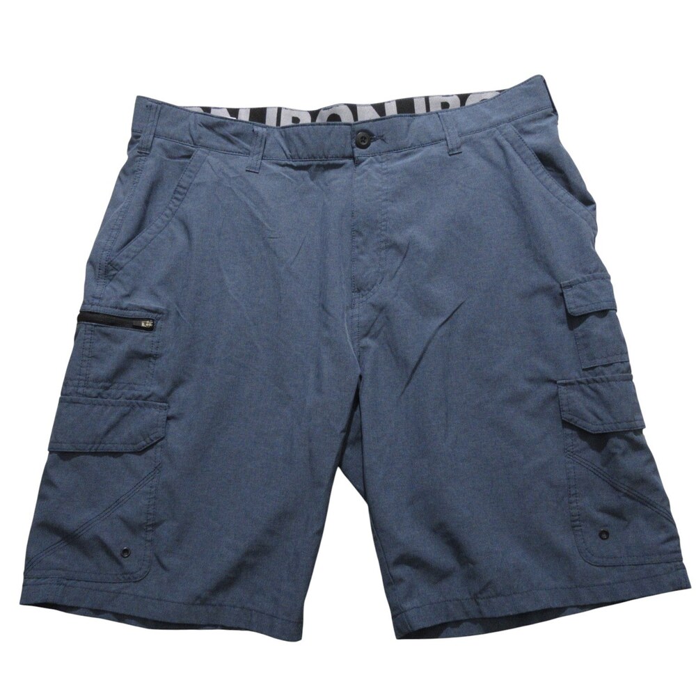 Iron Co Mens Cargo Shorts 40 x 10 Blue Camo Stretch Polyester Zipper‎ Pockets